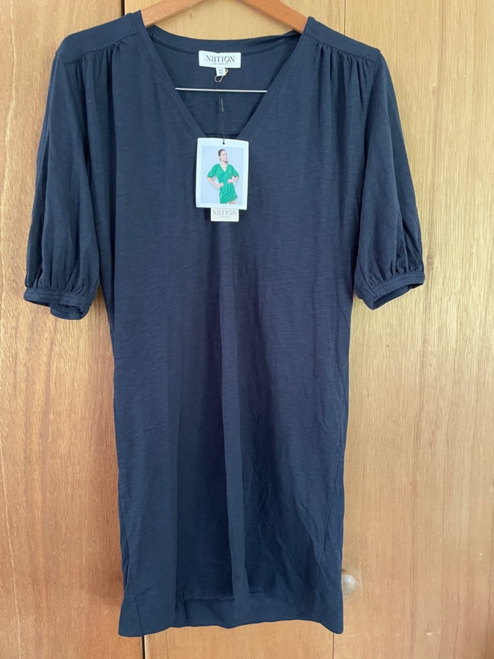 Nation LTD Black V-Neck Short Puff Sleeve Dress